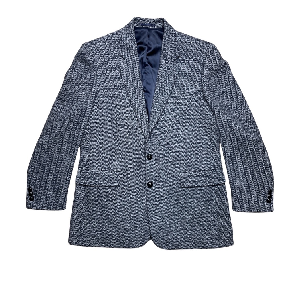 Vintage Harris Tweed 1990s Sport Coat Black Gray 2 Button Jacket Double Vent EUC